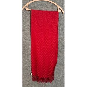 Amicale Pure Cashmere Herringbone Scarf Red Fringe Soft Warm Luxury